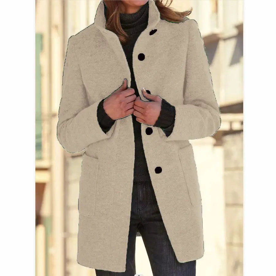 Retro Wool Coat Women – Stylish Stand Collar for Casual Chic