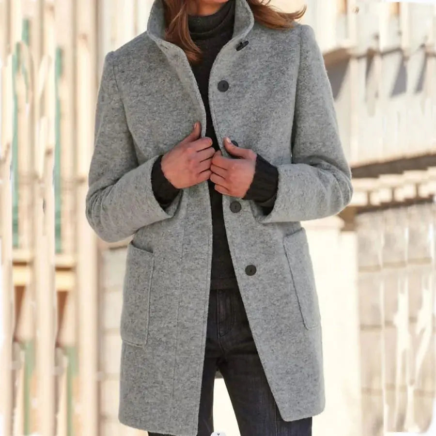 Retro Wool Coat Women – Stylish Stand Collar for Casual Chic