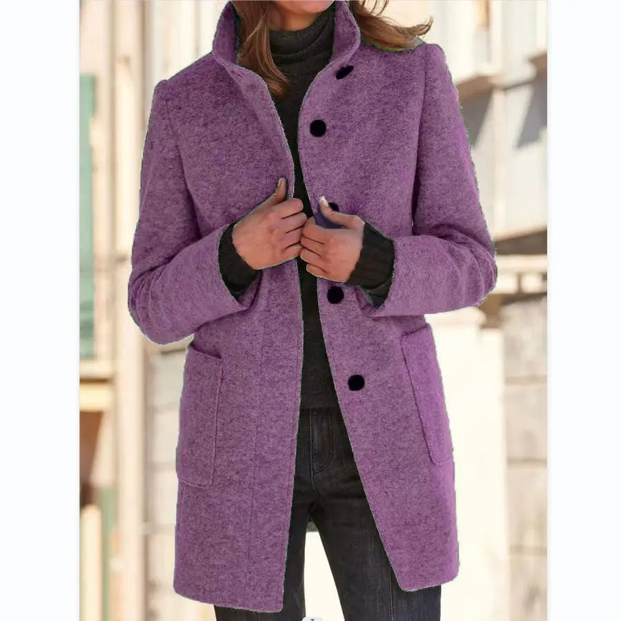 Retro Wool Coat Women – Stylish Stand Collar for Casual Chic