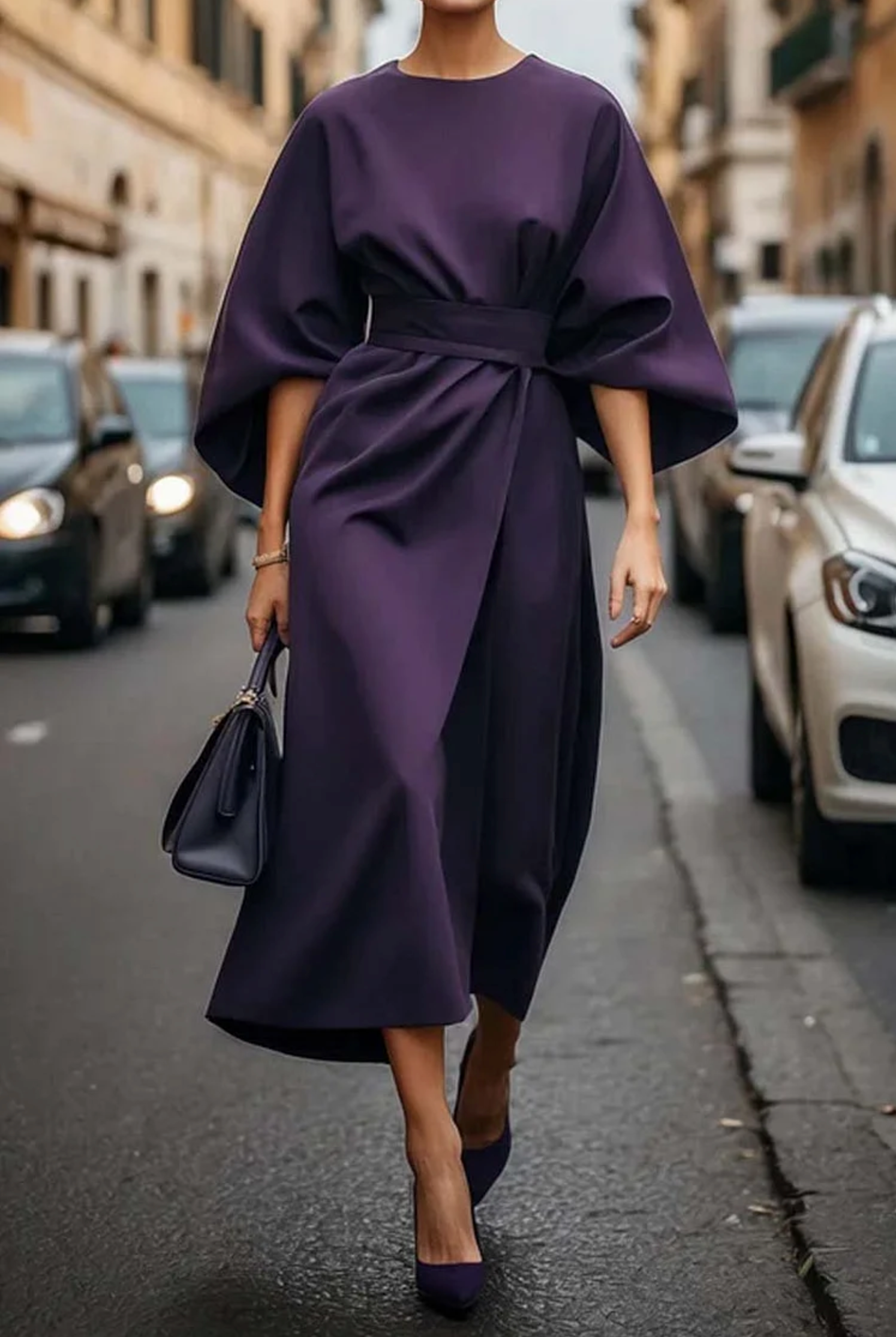 Sonia | Elegant Dress with Lantern Sleeves and Waistband