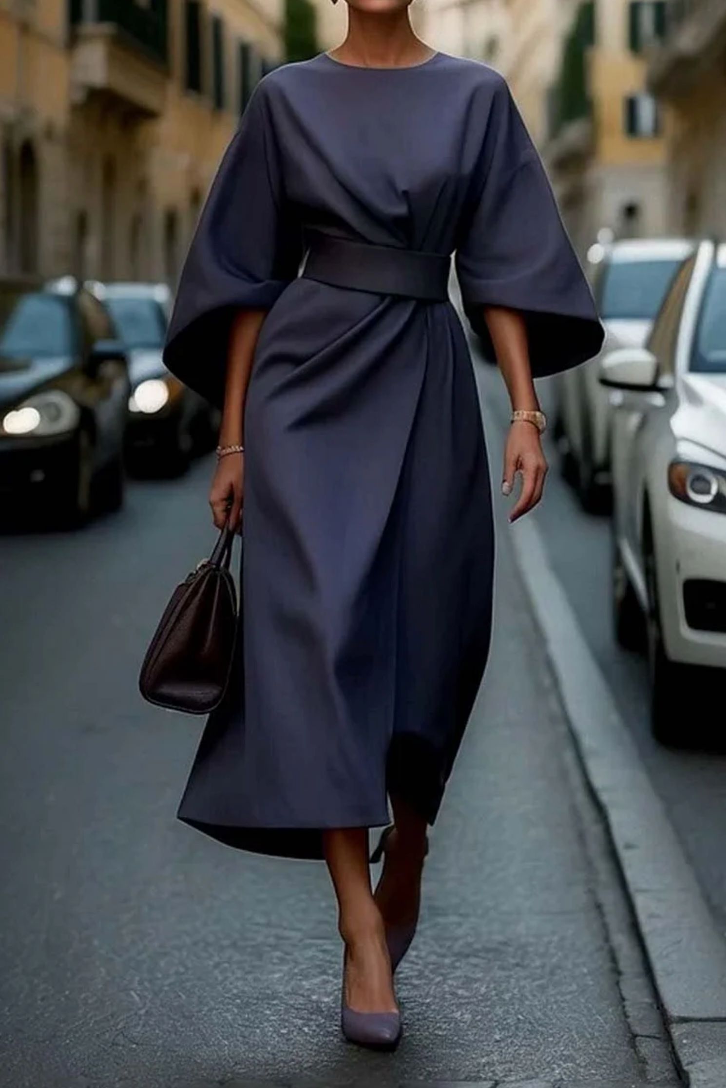 Sonia | Elegant Dress with Lantern Sleeves and Waistband
