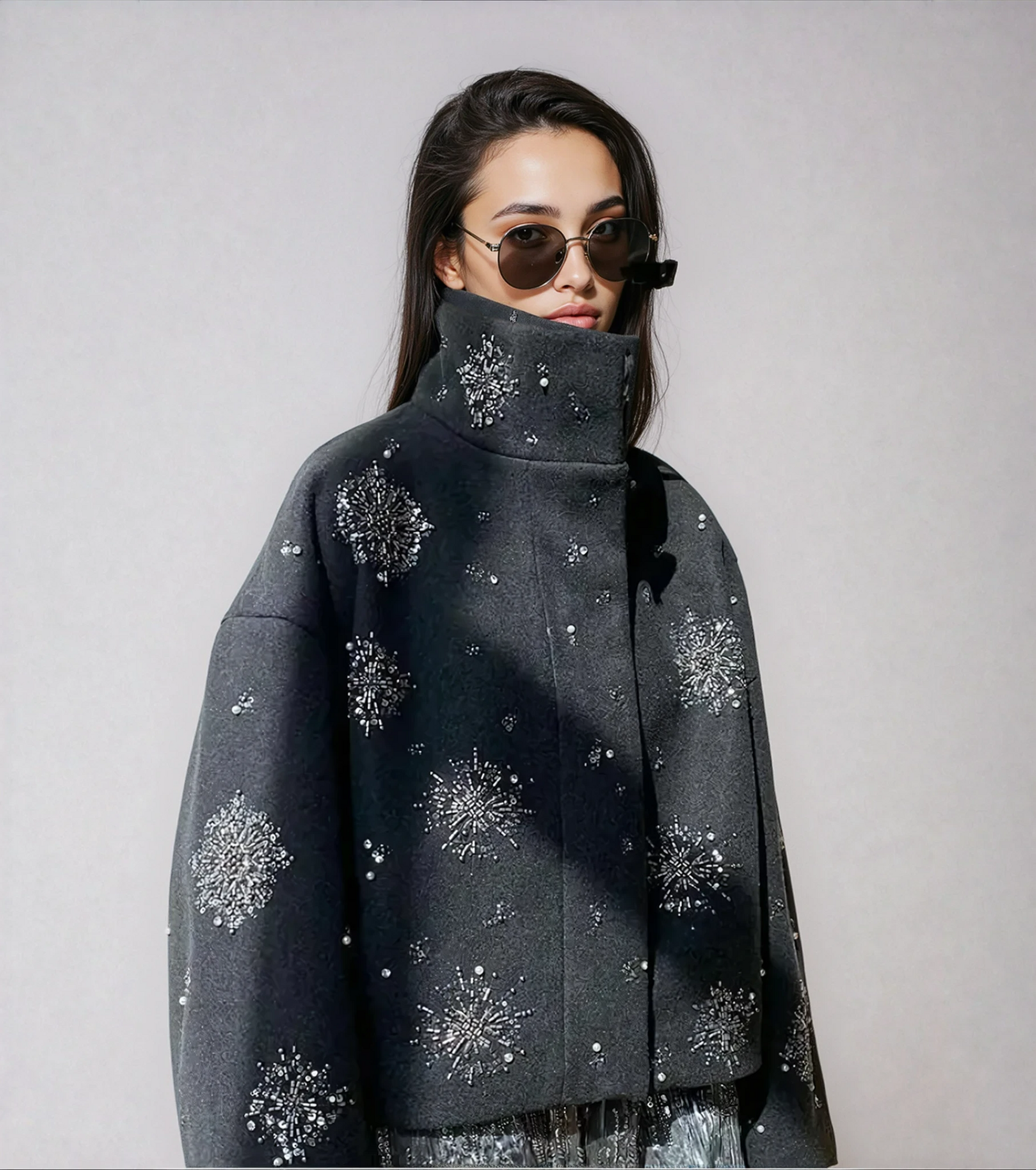 Women's Embroidery Beading Pea Coat