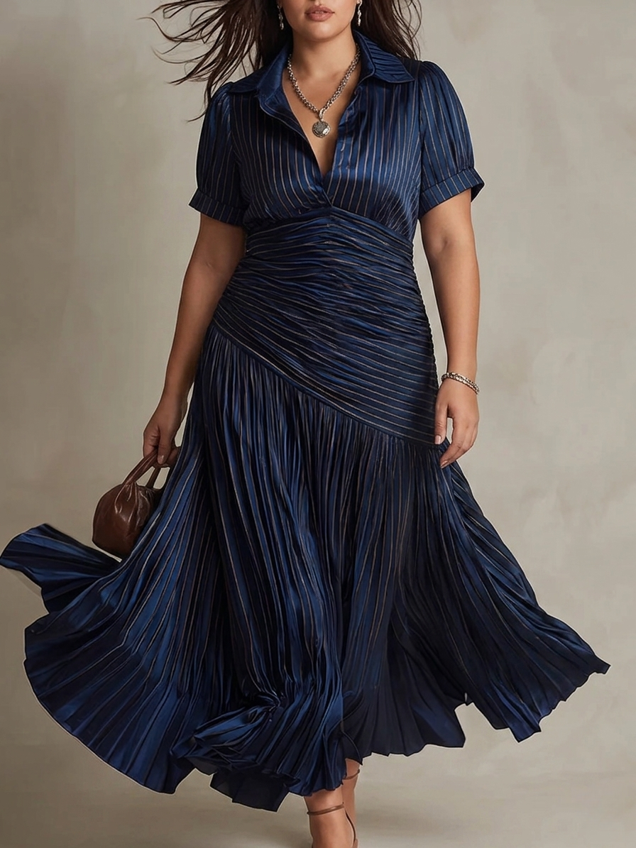 Norma™ - Retro Striped Satin Midi Dress