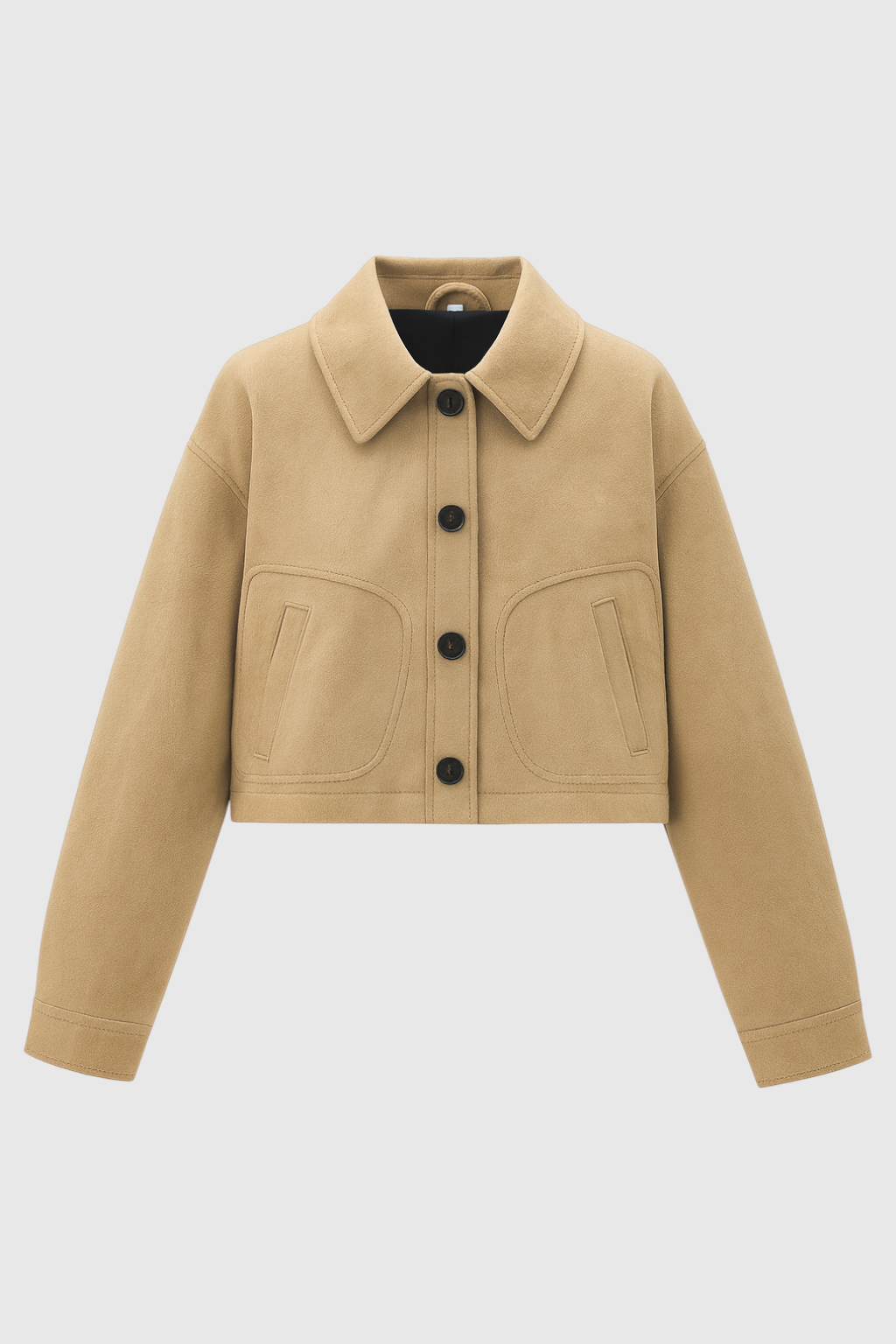 Retro-Inspired Khaki Short Jacket with Button Closure