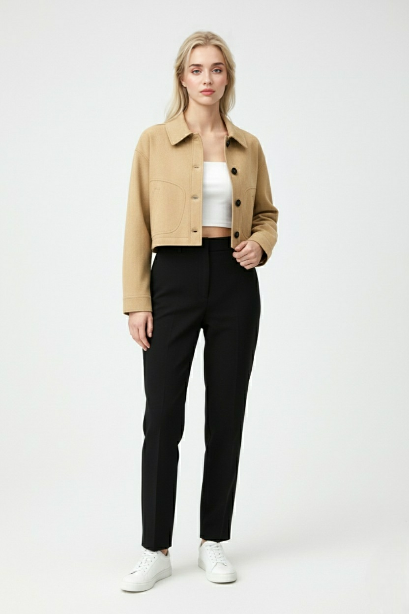 Retro-Inspired Khaki Short Jacket with Button Closure