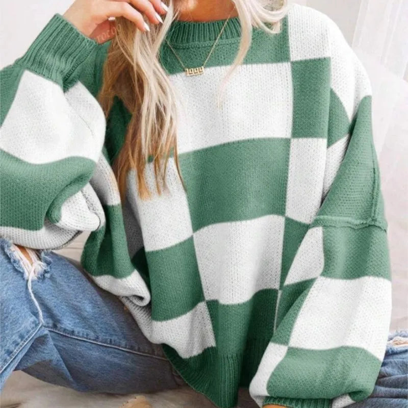 Women's Checkerboard Knitted Sweater
