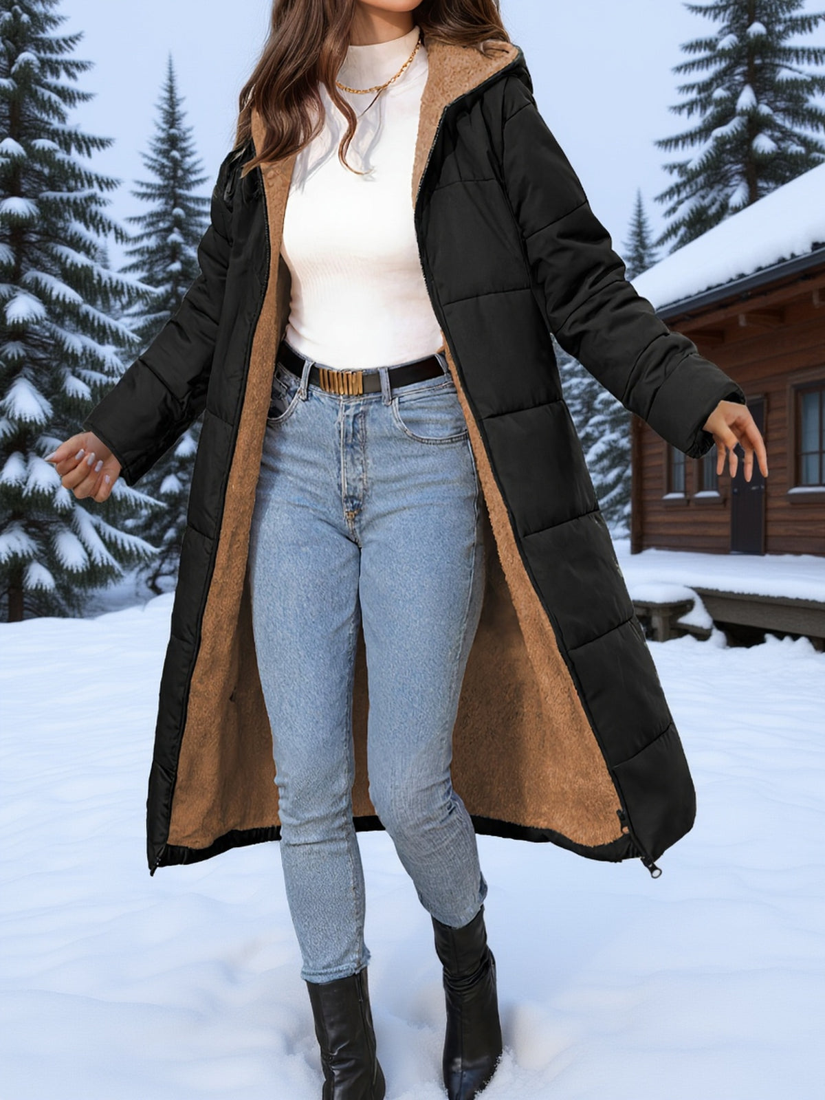 Colette™ – Plush Quilted Long Hooded Coat