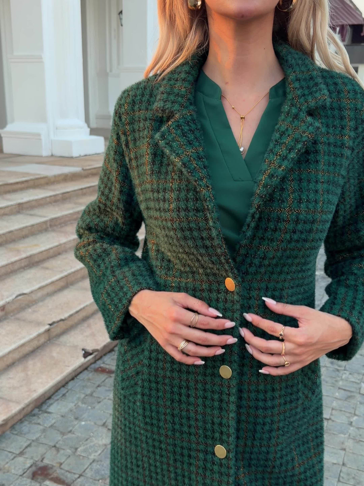 Marguerite™ Green Tweed Check Coat