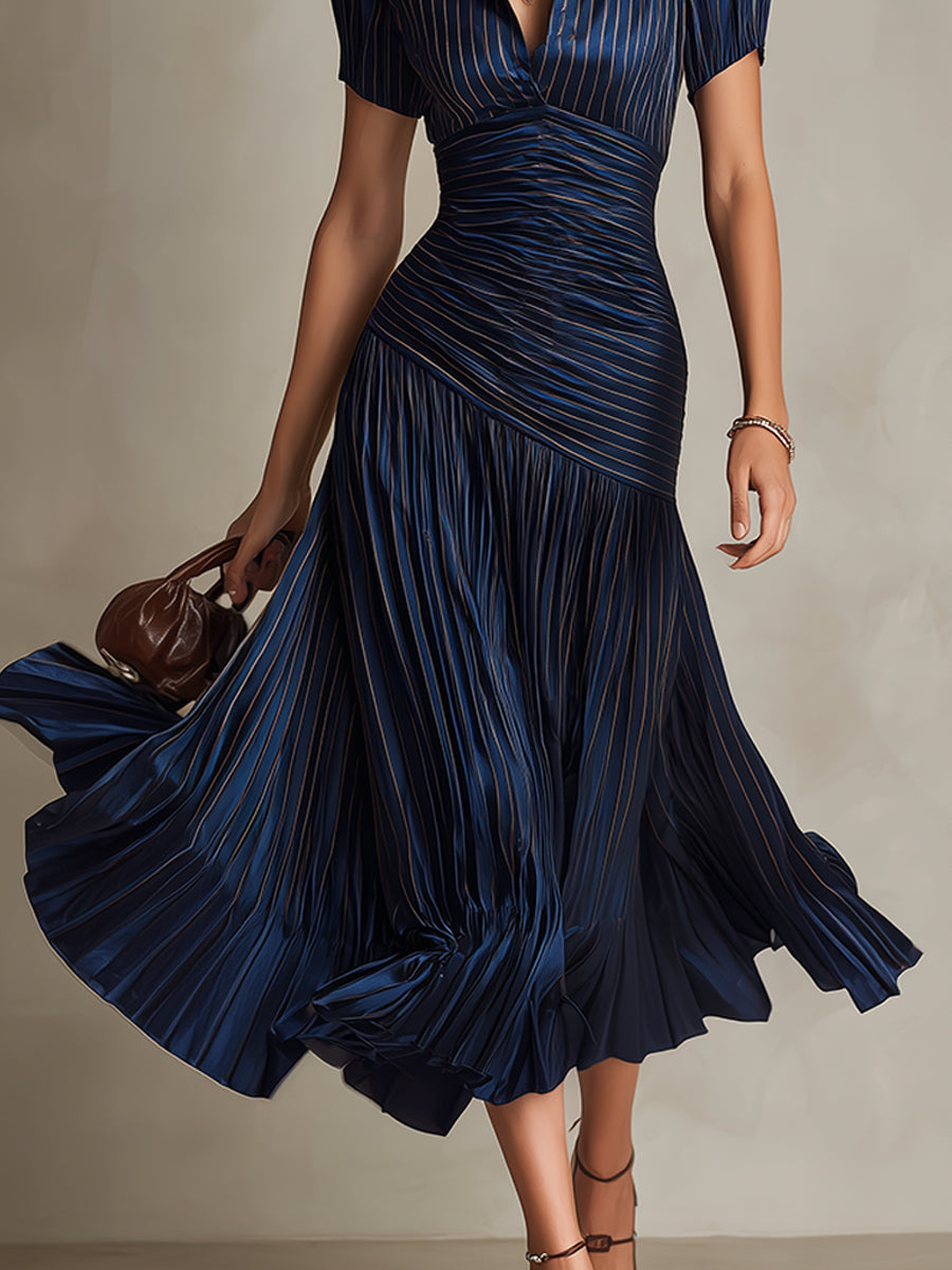 Norma™ - Retro Striped Satin Midi Dress