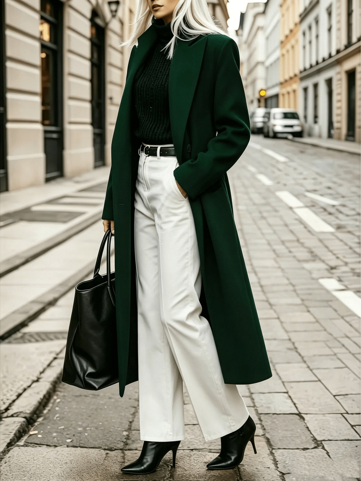 Geneviève – Long Tailored Double-Breasted Coat in Emerald Green