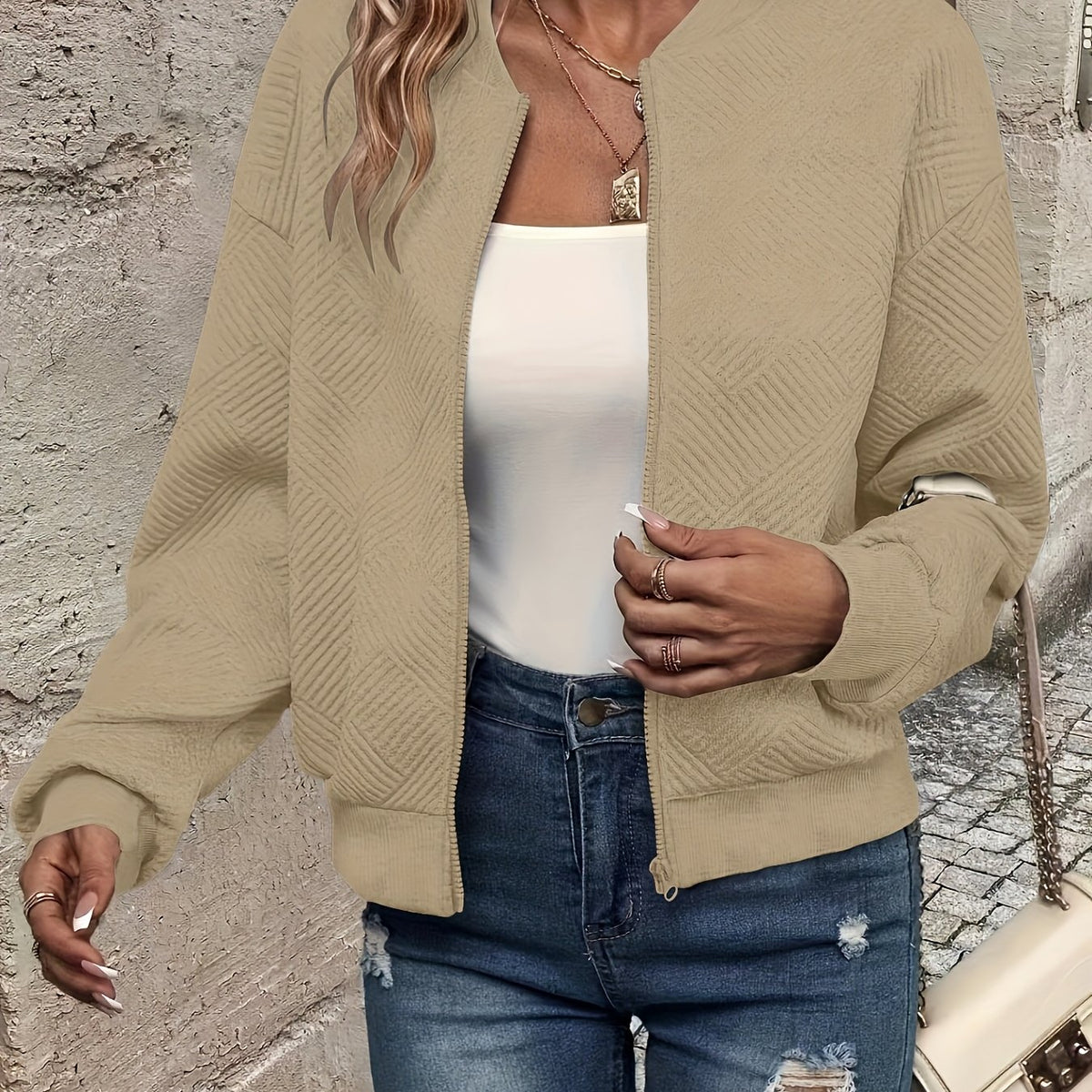 Élise™ Textured Zip Cardigan Jacket