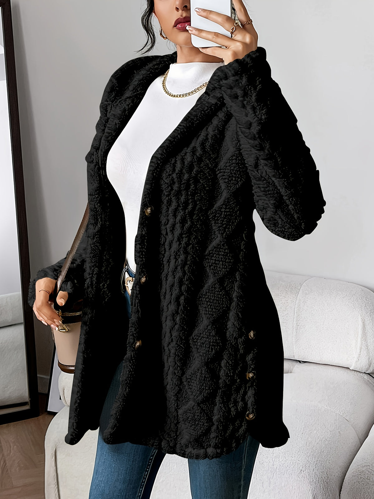 Margaux™ Jacquard Plush Hooded Cardigan