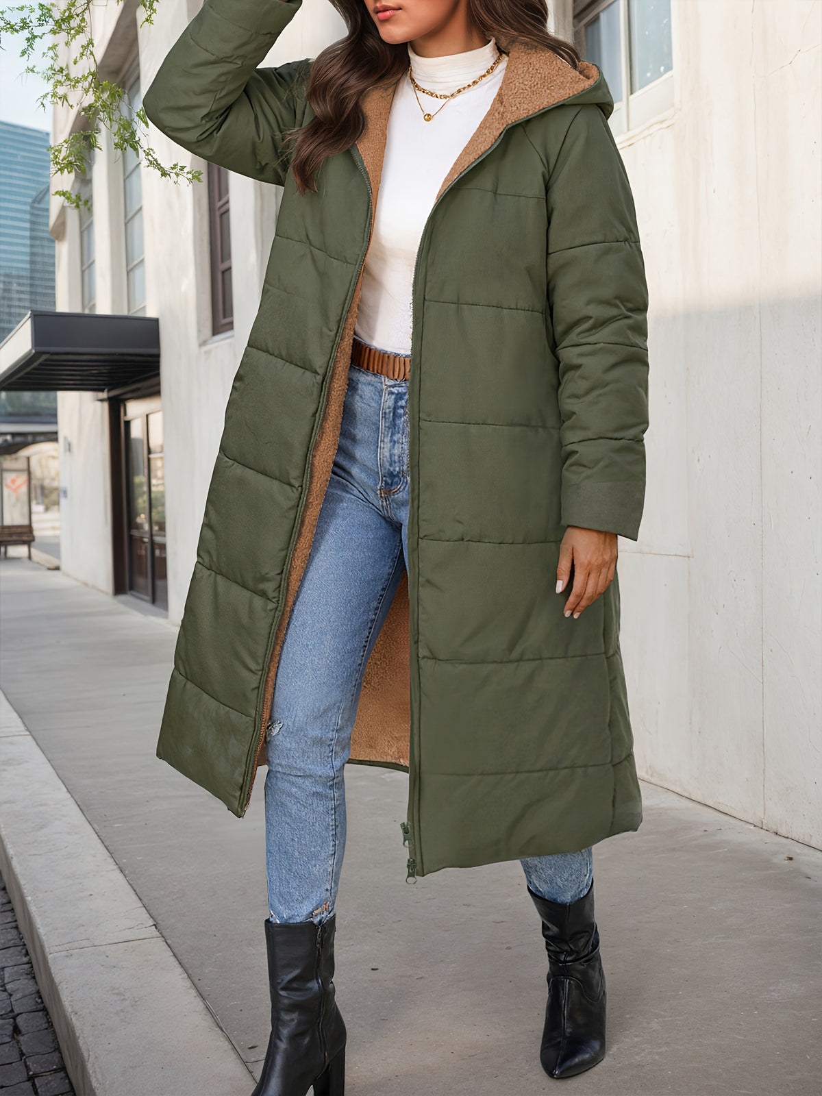 Colette™ – Plush Quilted Long Hooded Coat