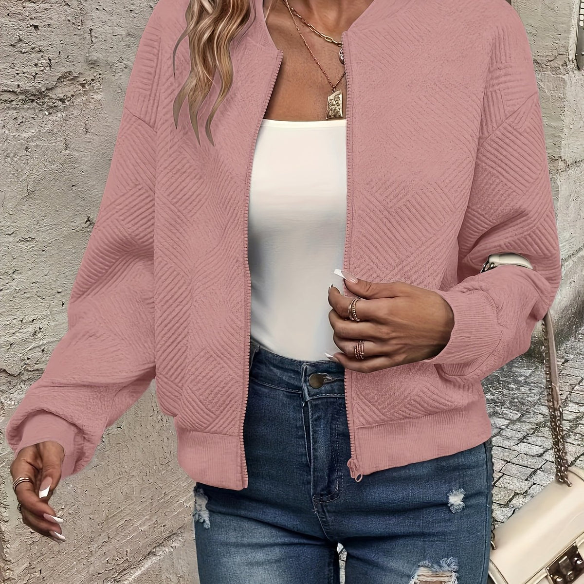 Élise™ Textured Zip Cardigan Jacket