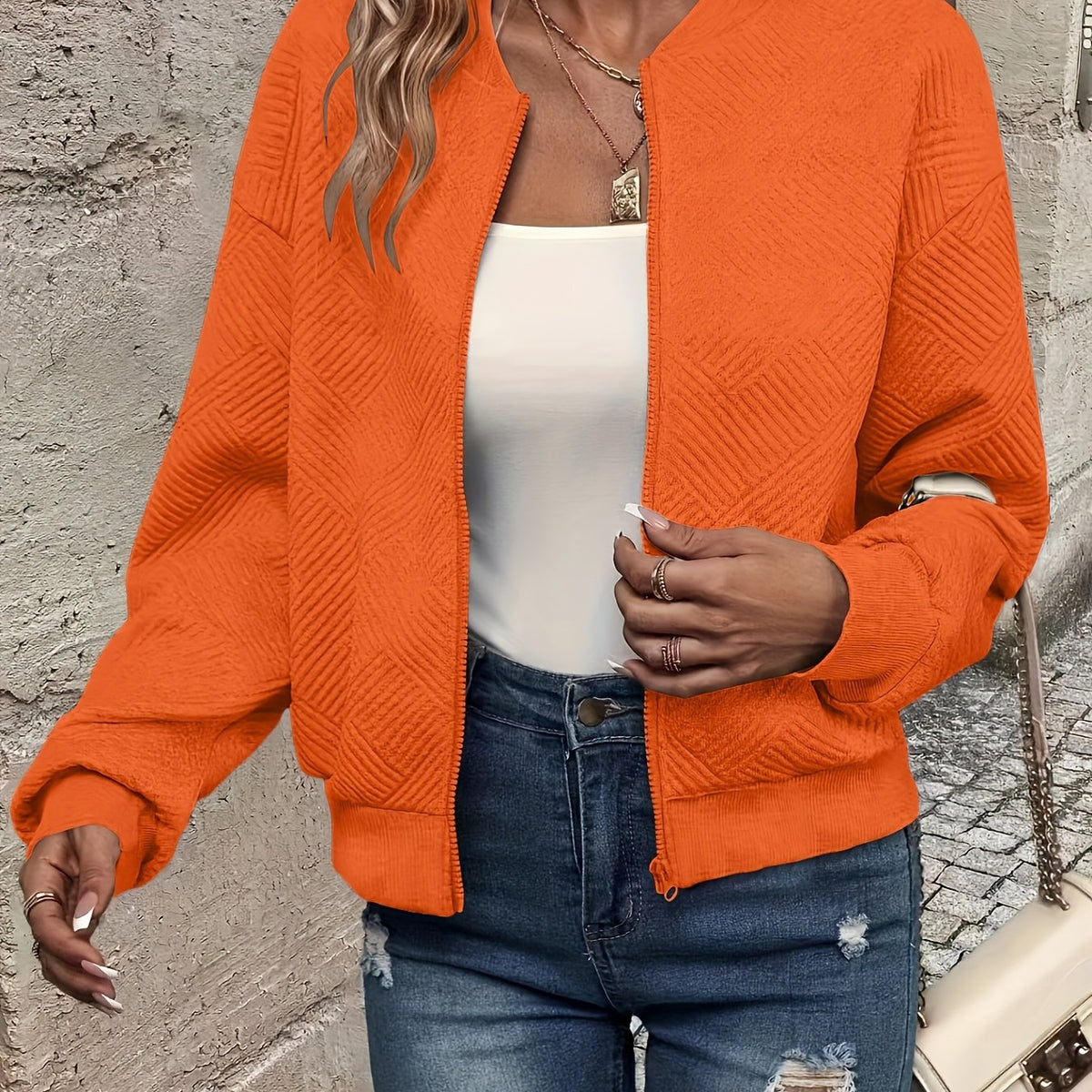 Élise™ Textured Zip Cardigan Jacket