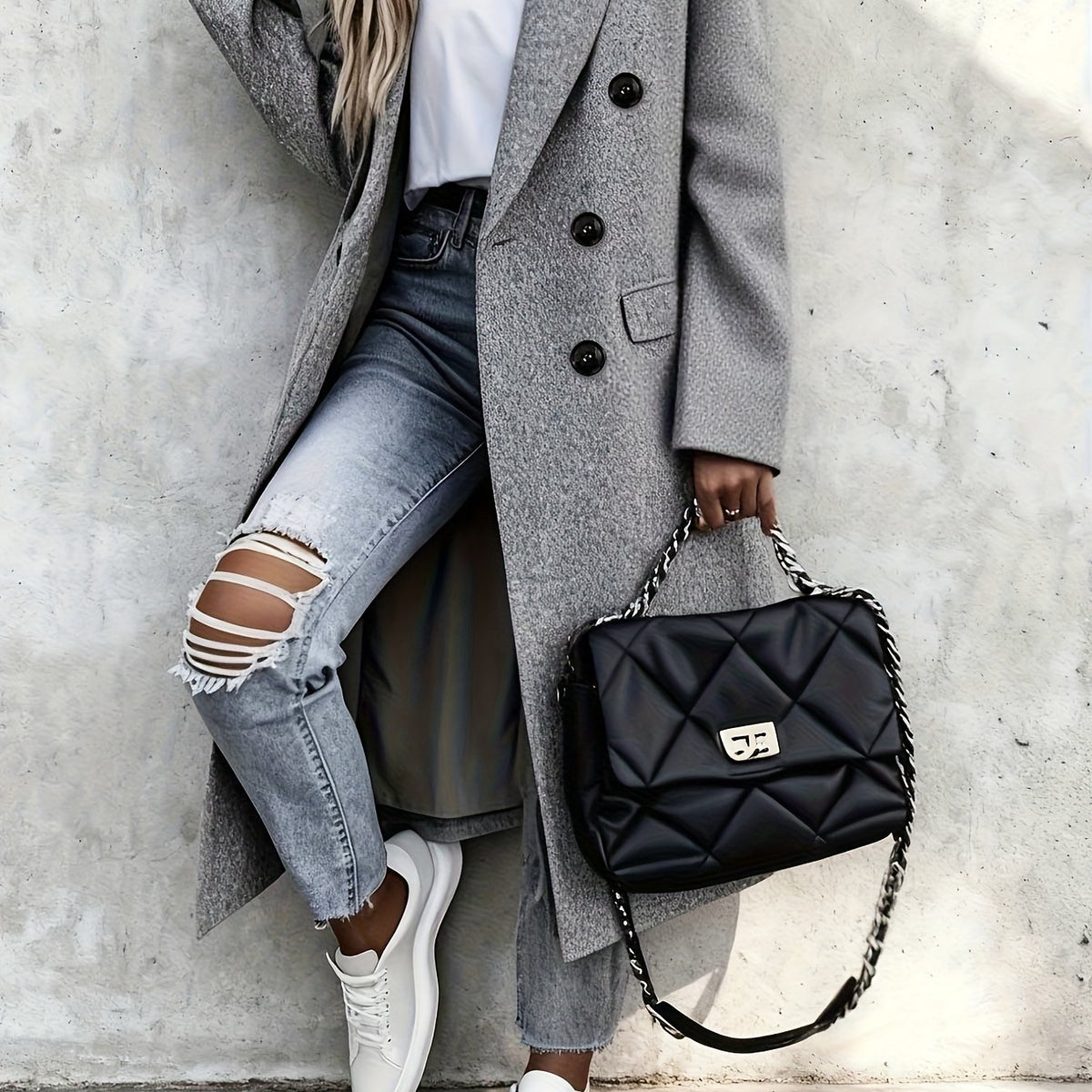 Rosalie – Long Double-Breasted Coat in Blush Pink