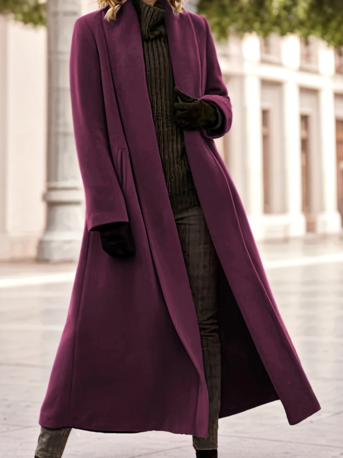 Florence – Long Open-Front Wrap Coat in Forest Green