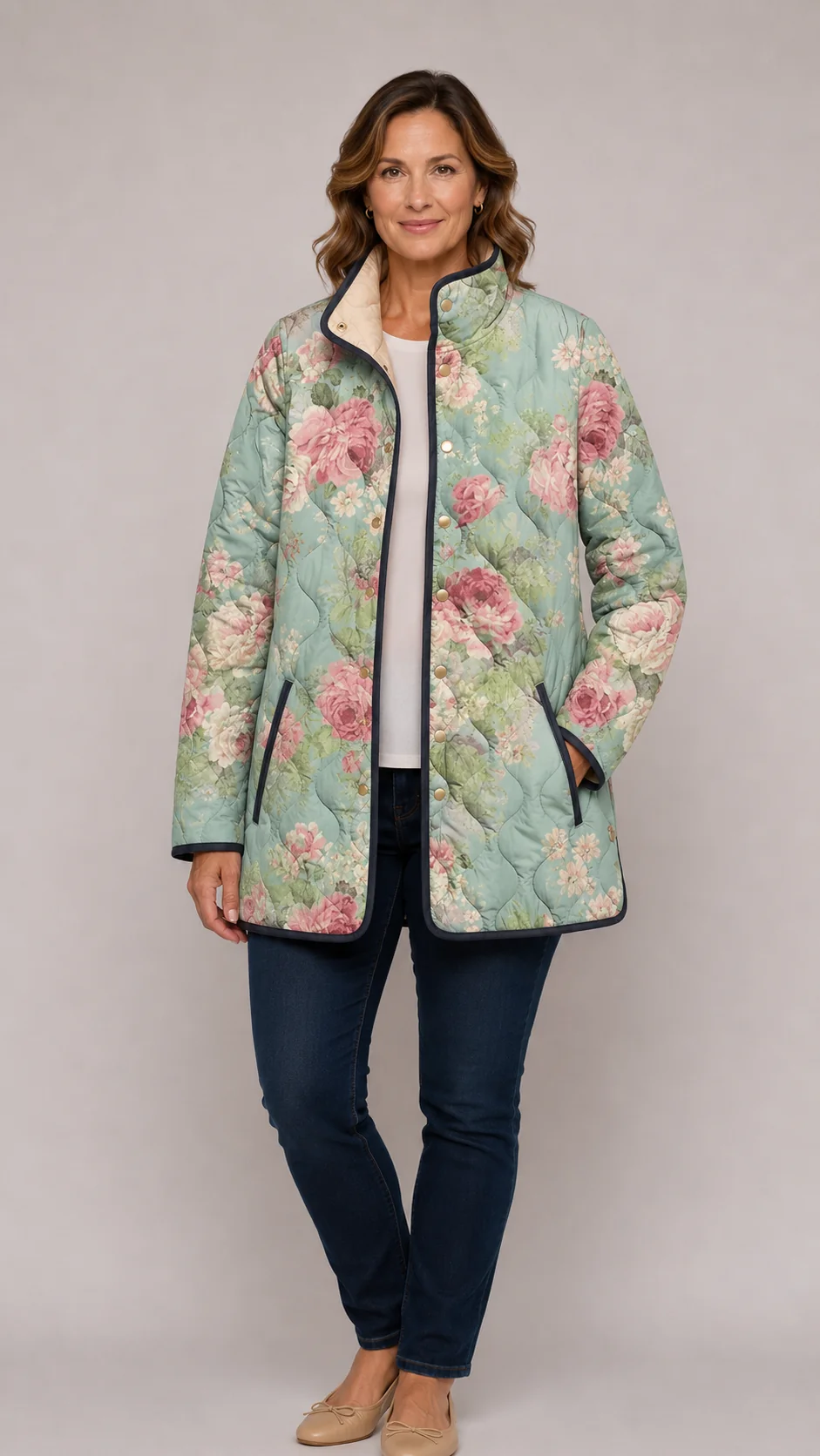 Carys | Retro Floral Patterned Quilted Jacket