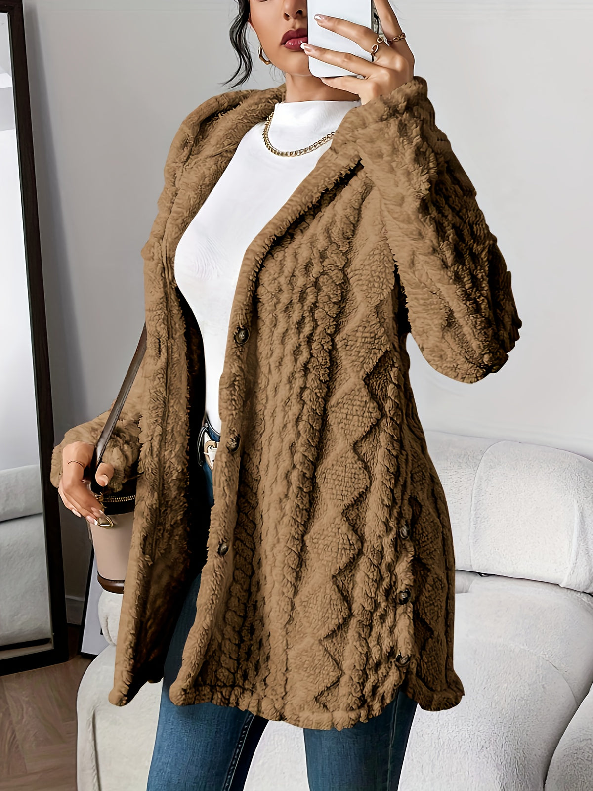 Margaux™ Jacquard Plush Hooded Cardigan