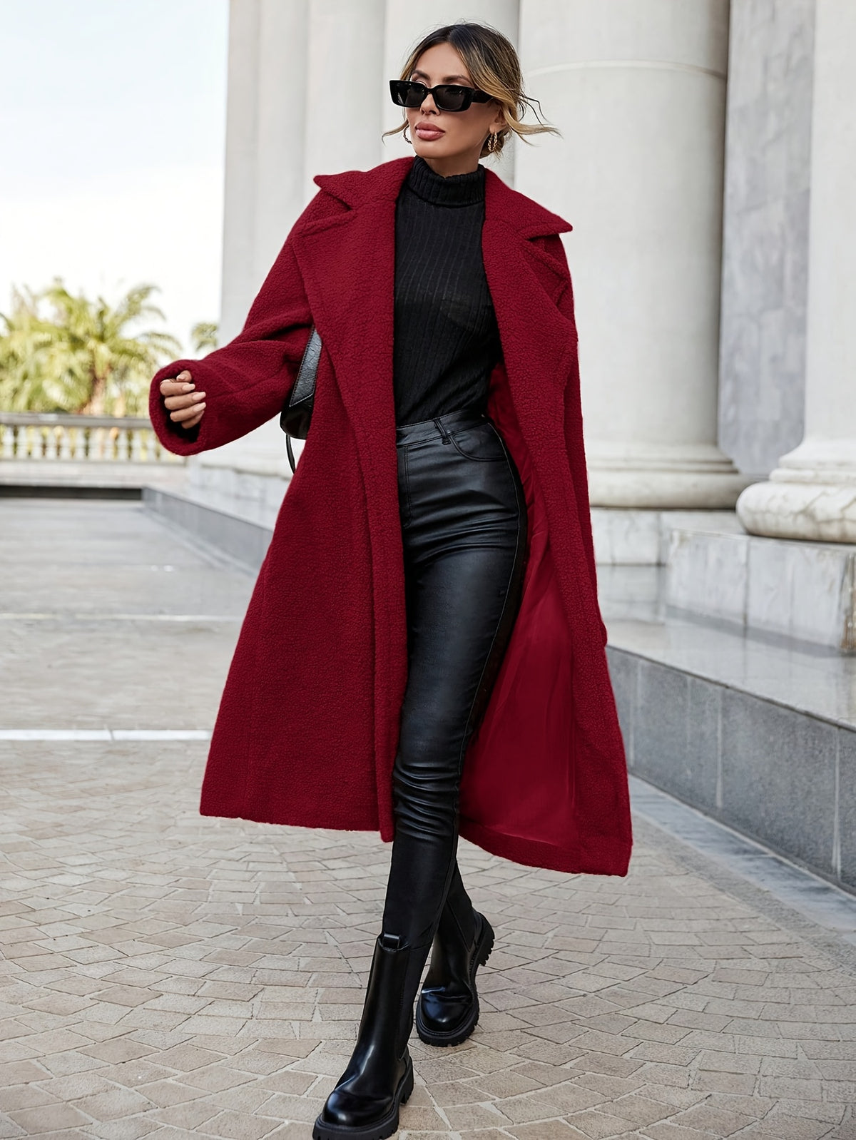 Ambre™ Long Teddy Coat with Lapel