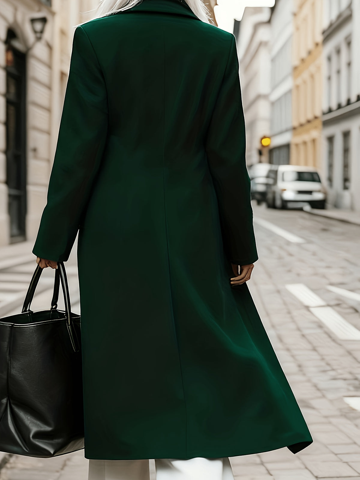 Geneviève – Long Tailored Double-Breasted Coat in Emerald Green