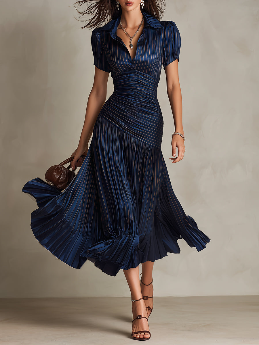 Norma™ - Retro Striped Satin Midi Dress