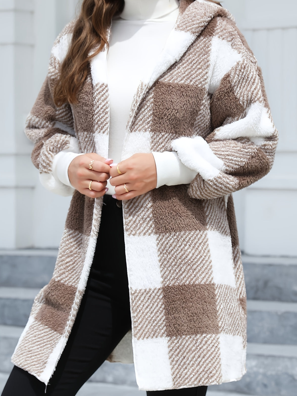 Camille | Plaid Plush Hooded Cardigan Jacket