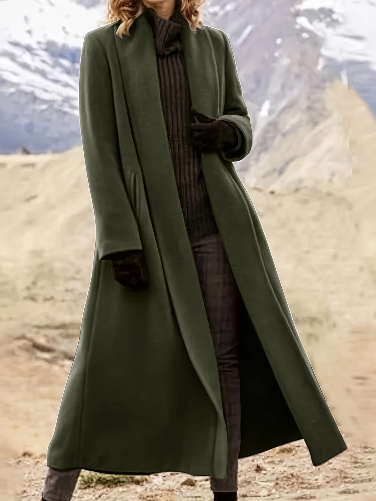 Florence – Long Open-Front Wrap Coat in Forest Green