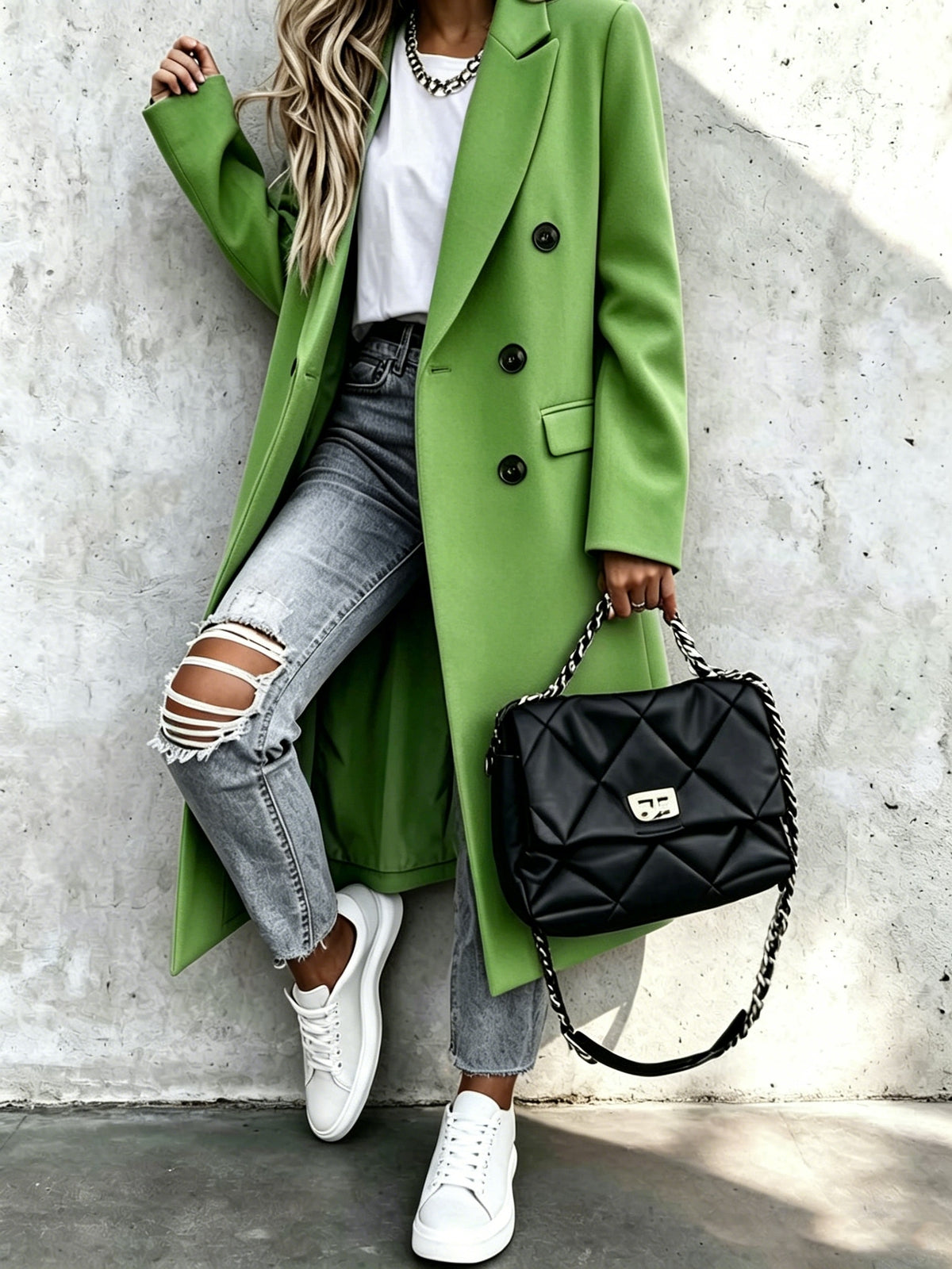 Rosalie – Long Double-Breasted Coat in Blush Pink