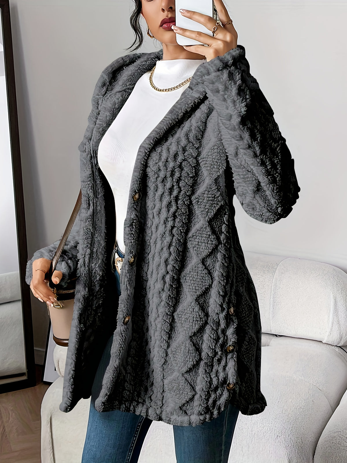 Margaux™ Jacquard Plush Hooded Cardigan