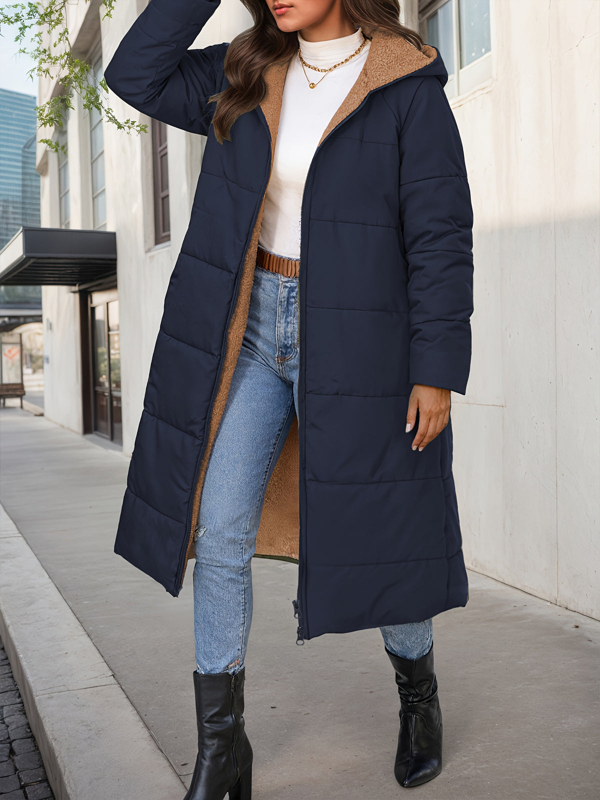 Colette™ – Plush Quilted Long Hooded Coat