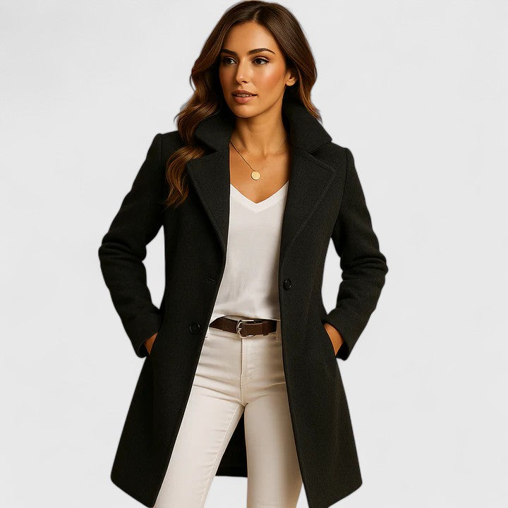 Rheya | Women's Slim-Fit Coat with Classic Lapels and Button Closure