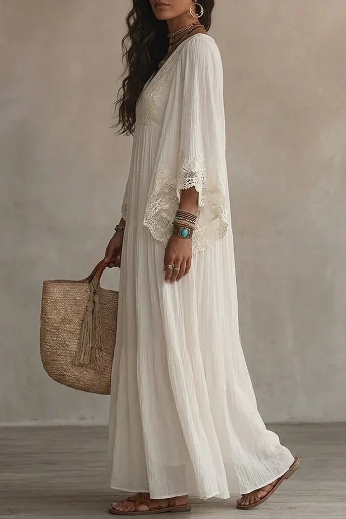 Mona | Black V-Neck Maxi Dress with Batwing Sleeves