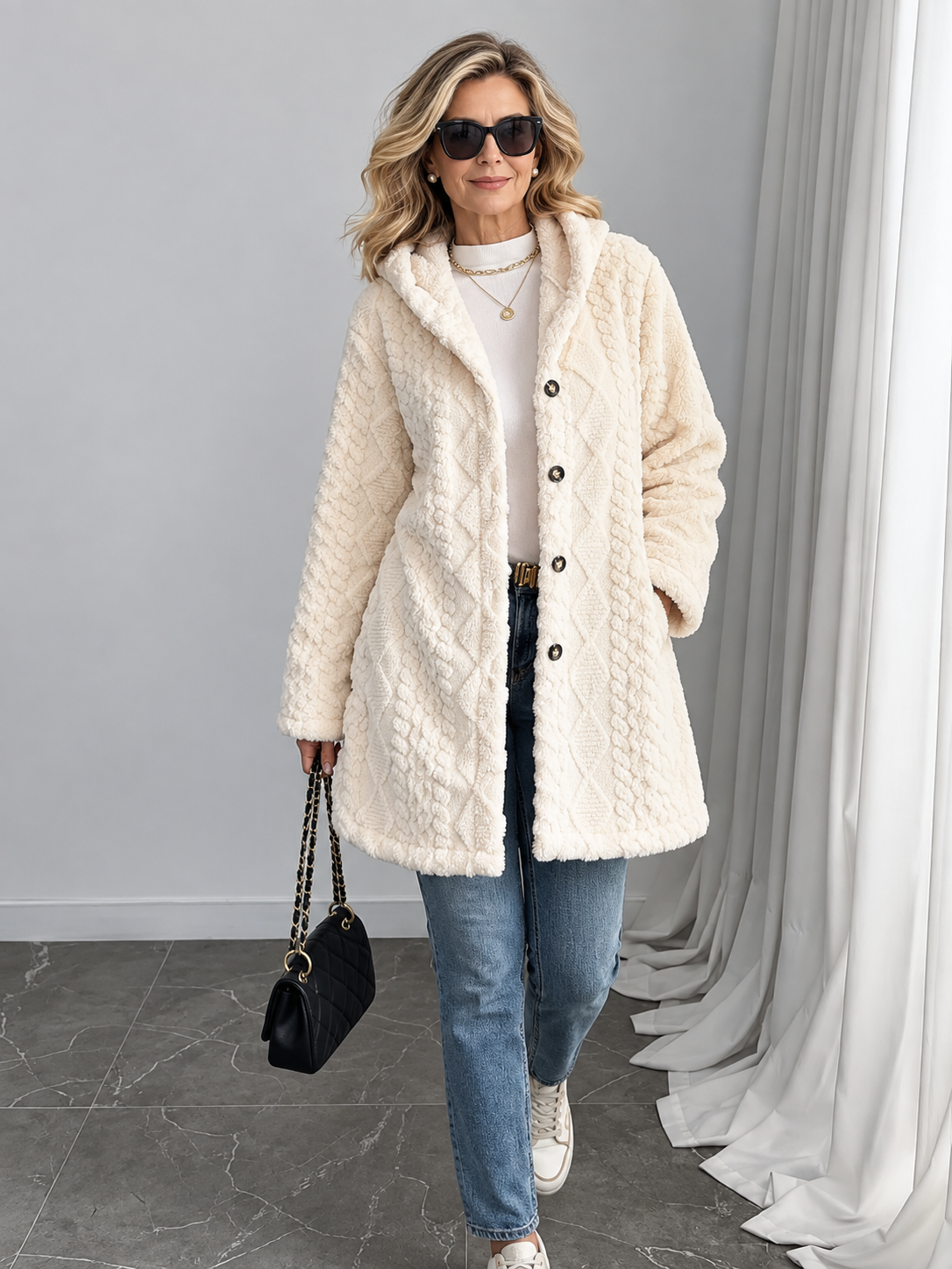 Margaux™ Jacquard Plush Hooded Cardigan