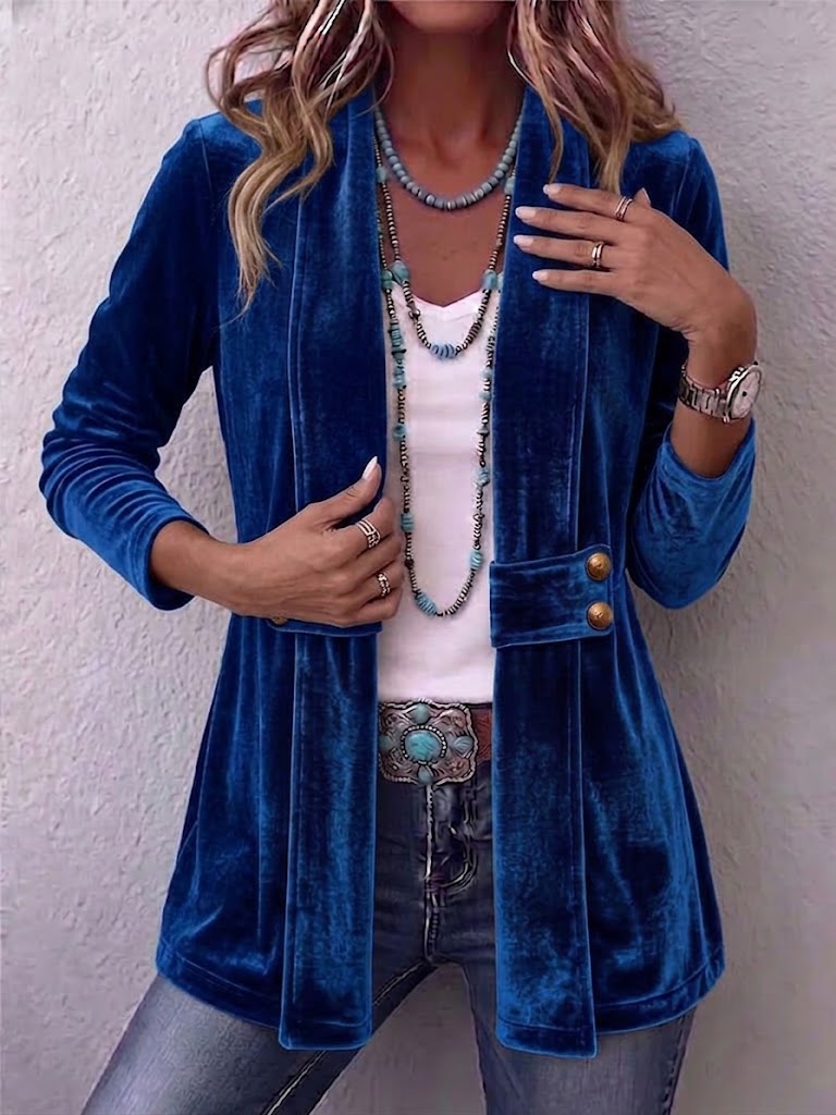 Holliwell™ | Vintage Lapel Button-Accent Long Sleeve Open Front Jacket
