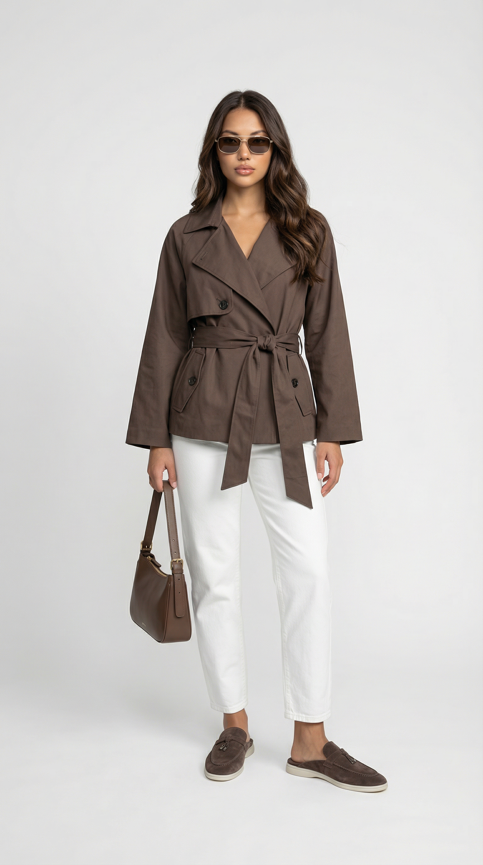 Women's Belted Double-Breasted Brown Trench Coat