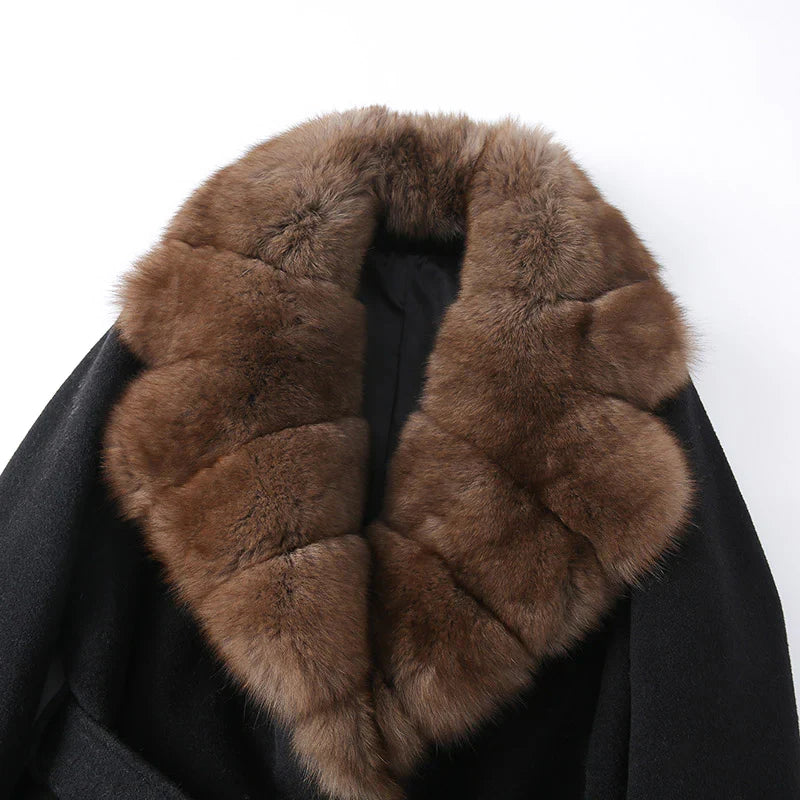 Women's Black Plush Faux Fur Belted Statement Coat