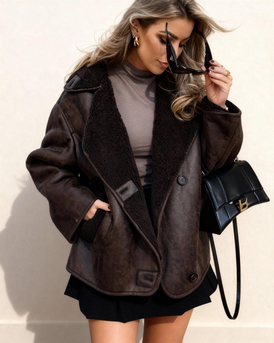 Women's Brown Faux Leather Biker Jacket