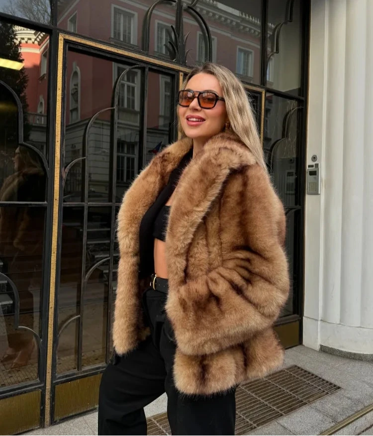 Women's Luxe Brown Faux Fur Oversized Coat
