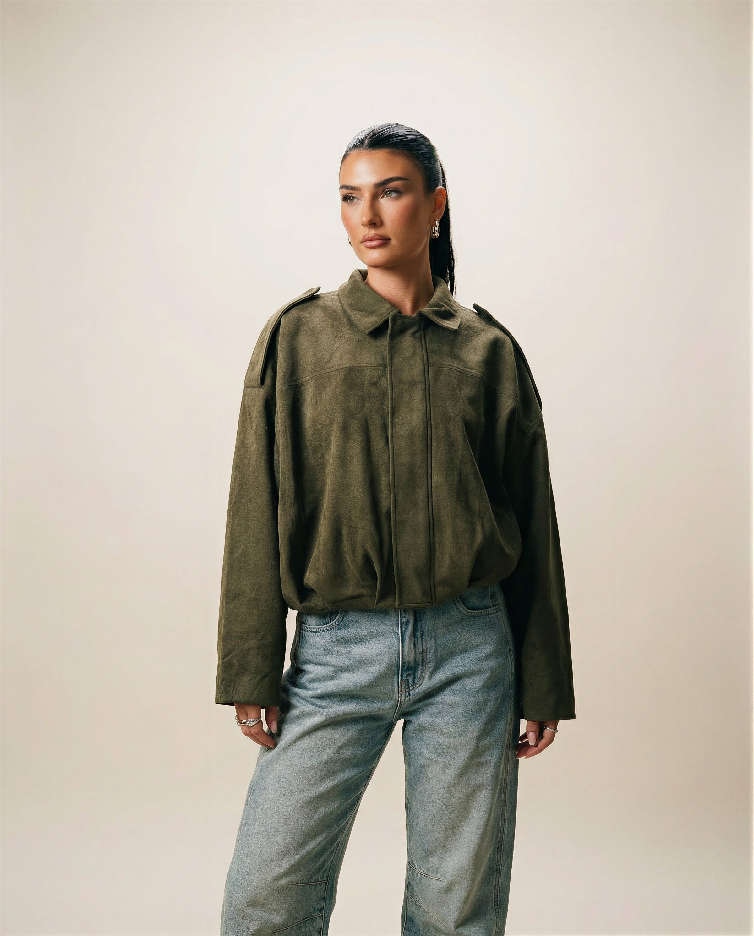 Women's Relaxed Boxy Faux Suede Jacket