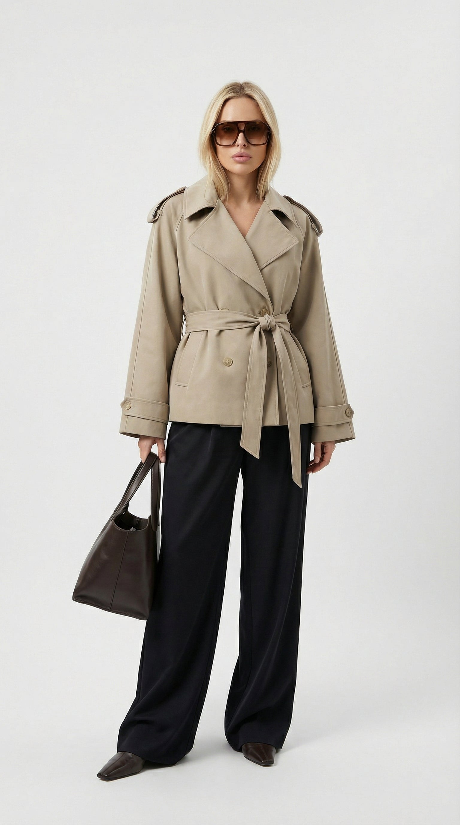 Women's Short Belted Khaki Trench Coat