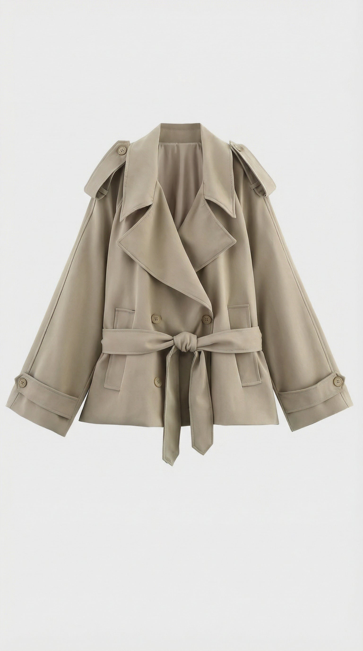 Women's Short Belted Khaki Trench Coat